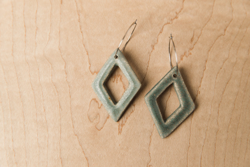 Diamond-shaped turquoise ceramic dangle earrings