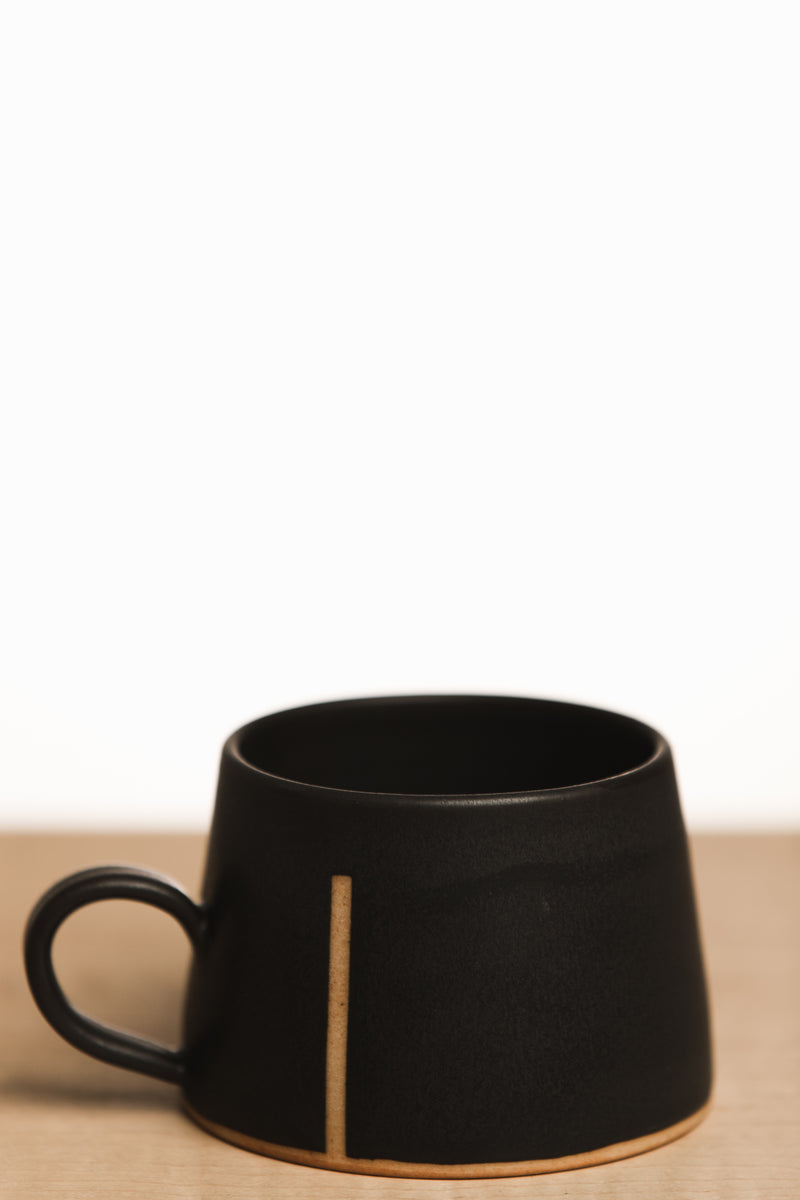 Black ceramic mug with line