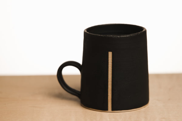 Black ceramic mug with line