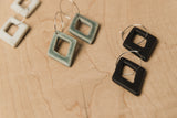 Diamond-shaped white ceramic dangle earrings, Diamond-shaped turquoise ceramic dangle earrings, Diamond-shaped black ceramic dangle earrings