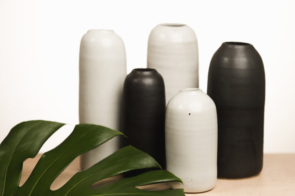 Black and white ceramic vases